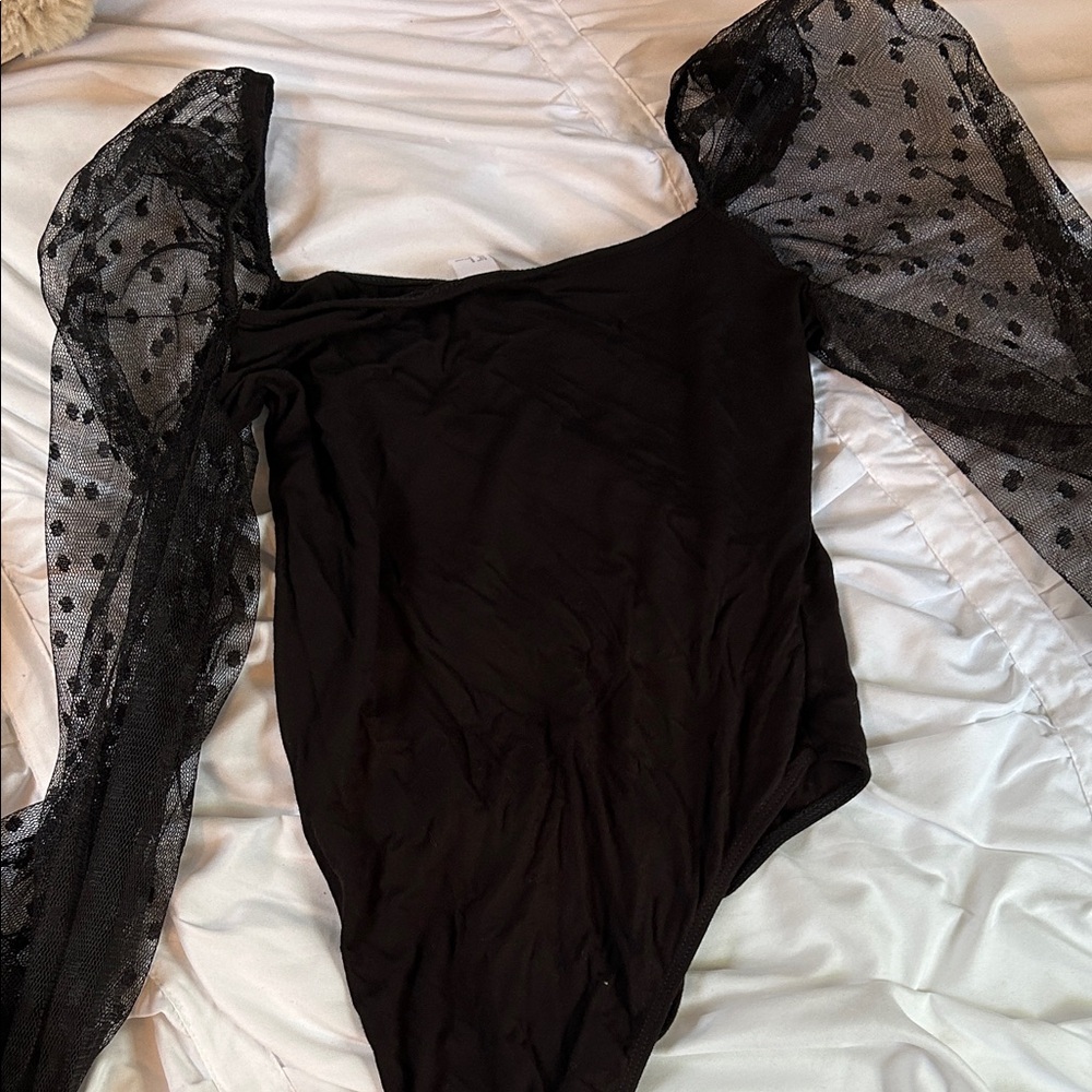 Elegant Black Mesh Sleeve Women's Top